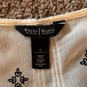 White House Black Market Cream Blouse with Black Detailing